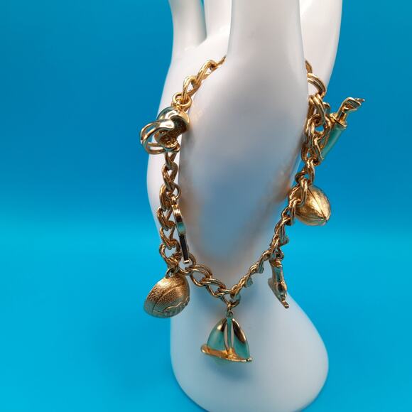 Vintage Monet Sports Theme Charm Bracelet, Football, Golf, Tennis, 7 Inches - Picture 4 of 13